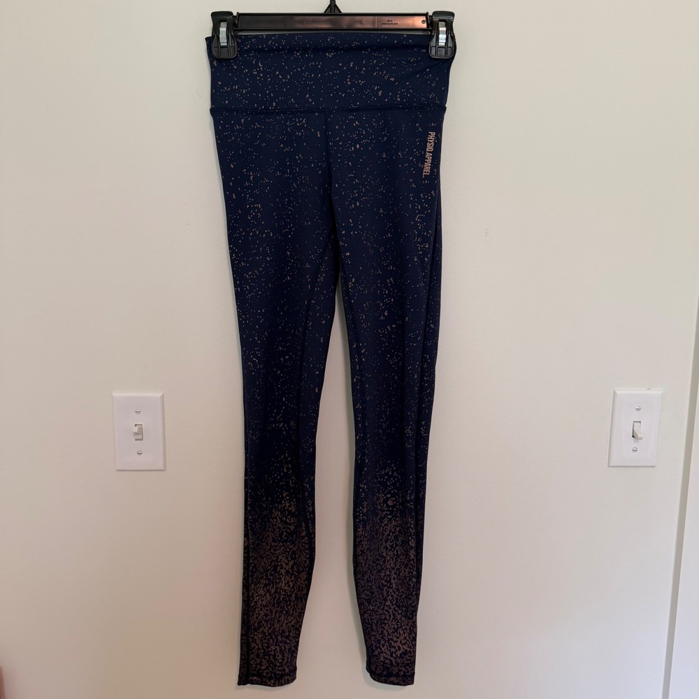 Physiq Apparel Womens Navy Rose Gold Splatter Foil High Rise Leggings Small